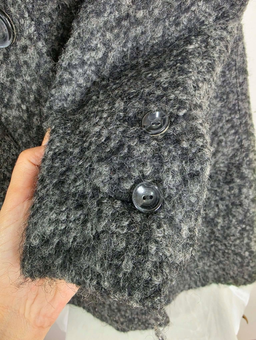 Suzy Wool-Blend Bouclé Long Coat - Charcoal Gray - Picture 6 of 9